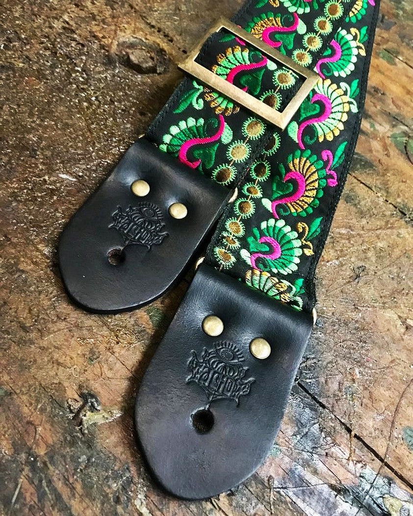 Guitar Strap Green Peacock