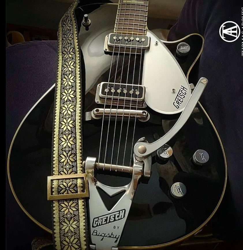 Guitar Strap Poinsettia Gold